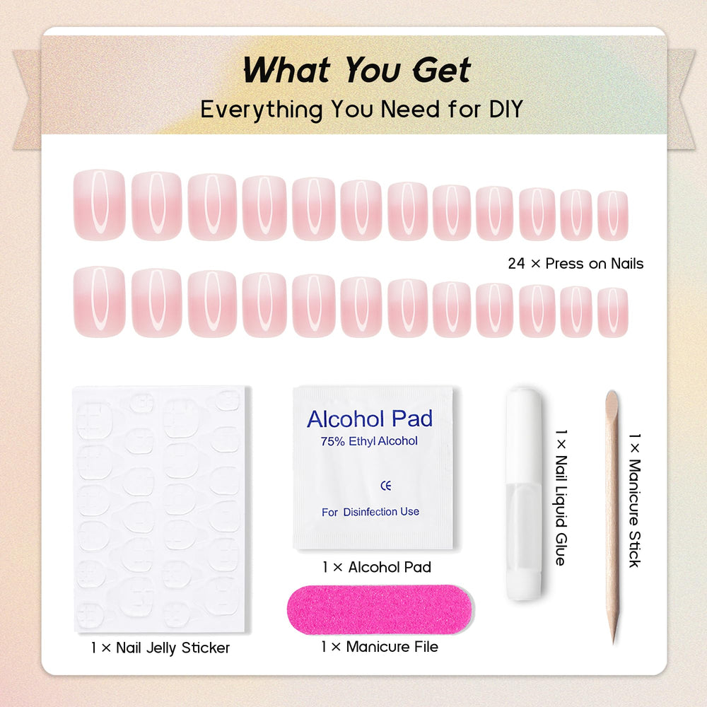 Qsnidy accessories laid out including file, stick, alcohol pad, and glues for easy application