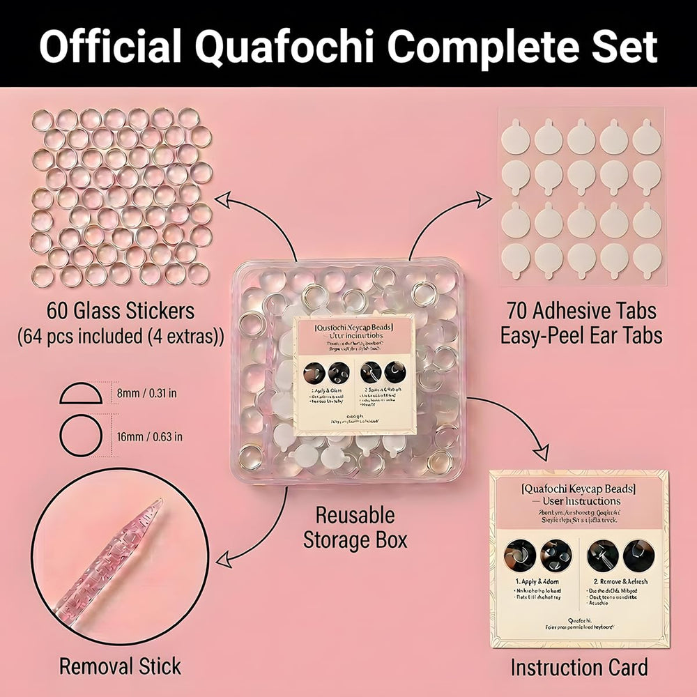 Quafochi adhesive pads and box demonstrating easy reapplication