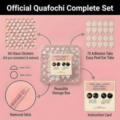 Quafochi adhesive pads and box demonstrating easy reapplication