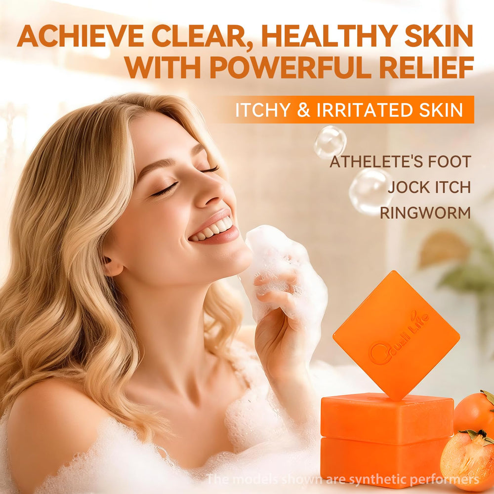 QualiLife soap bar in hand illustrating compact size and easy carry for travel convenience