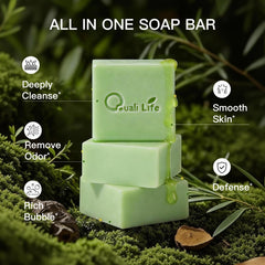 QualiLife close-up soap texture highlighting rich lather and gentle cleanse