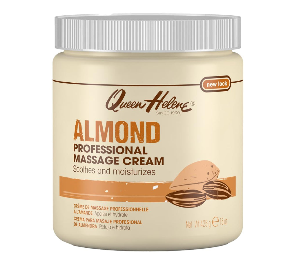 Queen Helene front view of 15 oz jar showing almond cream packaging and use benefit