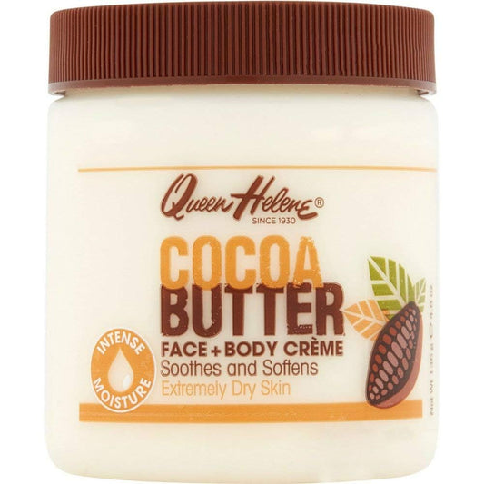 Queen Helene jar front view showing product and nourishing cocoa butter benefits