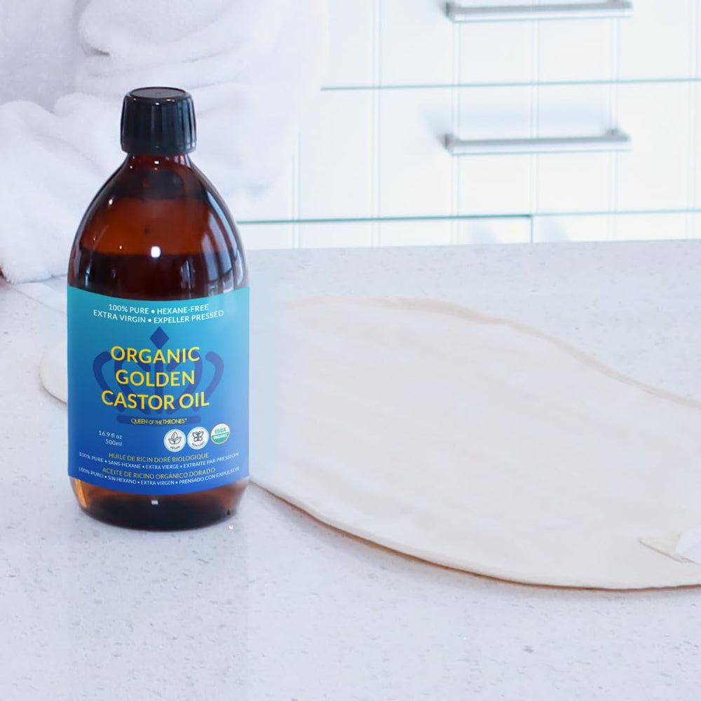 QUEEN OF THE THRONES bottle staged in bathroom for daily self-care routine