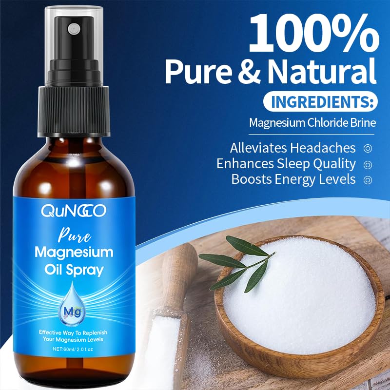 QUNGCO magnesium lotion pump and label detail highlighting botanical ingredients