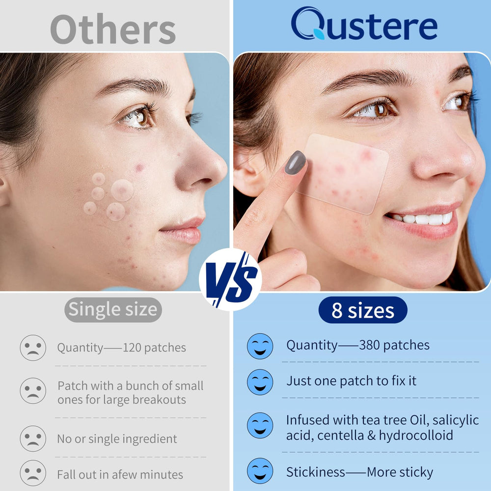 QUSTERE assortment of shapes and sizes laid out to match different blemishes