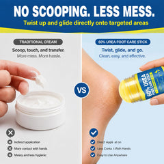 QVCQ stick being applied to heel, providing targeted callus softening benefit