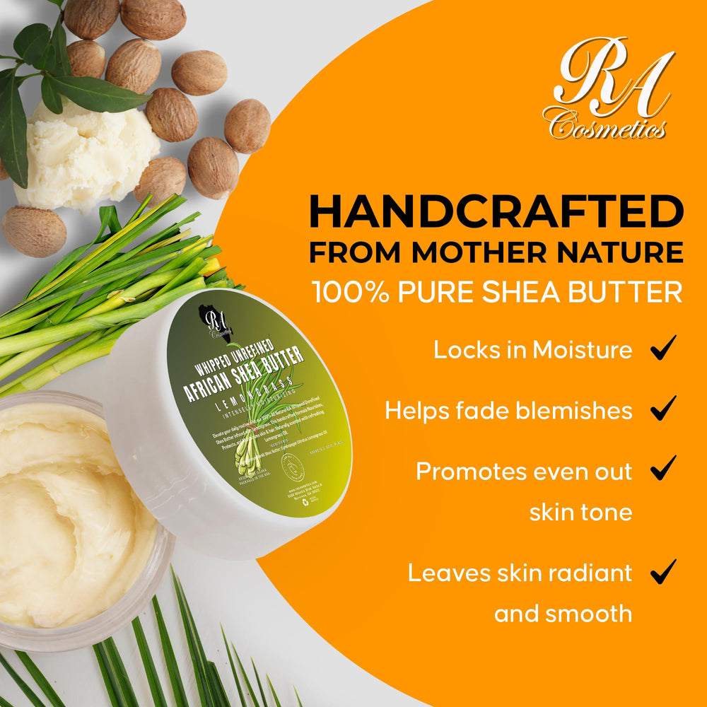 RA COSMETICS palm application of shea butter demonstrating smooth absorption