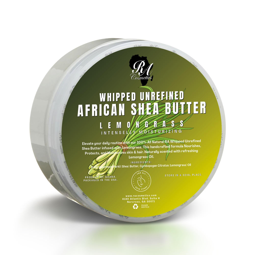 RA COSMETICS front jar showing whipped shea butter for nourishing hydration