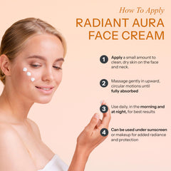 Radiant Aura application on cheek demonstrating smooth absorption benefit