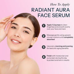 Radiant Aura ingredient list closeup highlighting natural, vegan actives