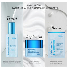 Radiant Aura on bathroom vanity staged for morning routine and radiant-skin benefit