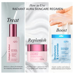 Radiant Aura on bathroom vanity in a morning routine setting for glow