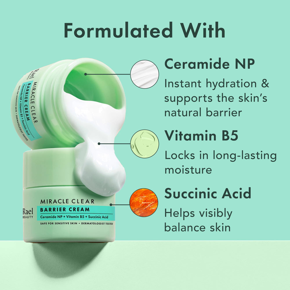 Rael ingredient label close-up showing succinic acid and ceramide benefits