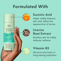 Rael Miracle Clear succinic acid close-up ingredient depiction illustrating oil-control benefit