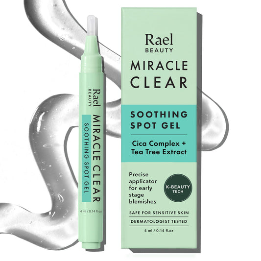 Rael spot gel front packaging showing compact travel-friendly tube and benefits