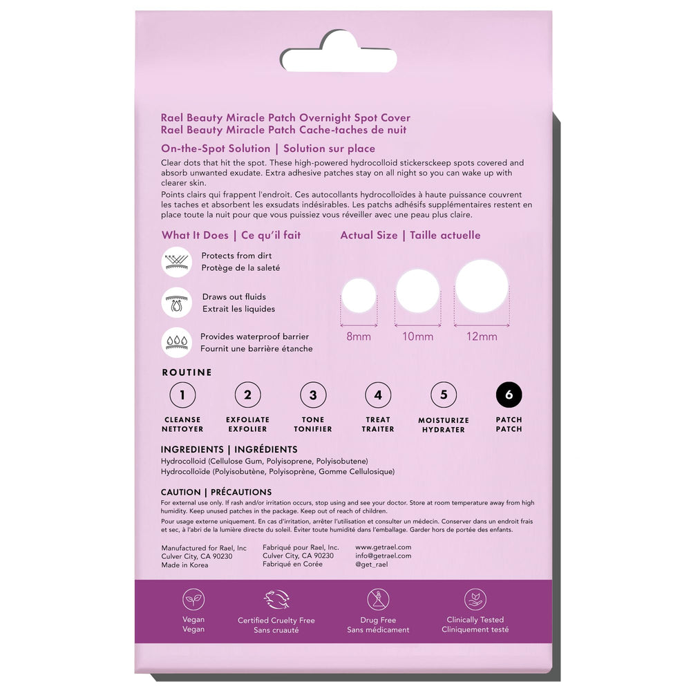 Rael open sheet with patches visible showing easy peel-off