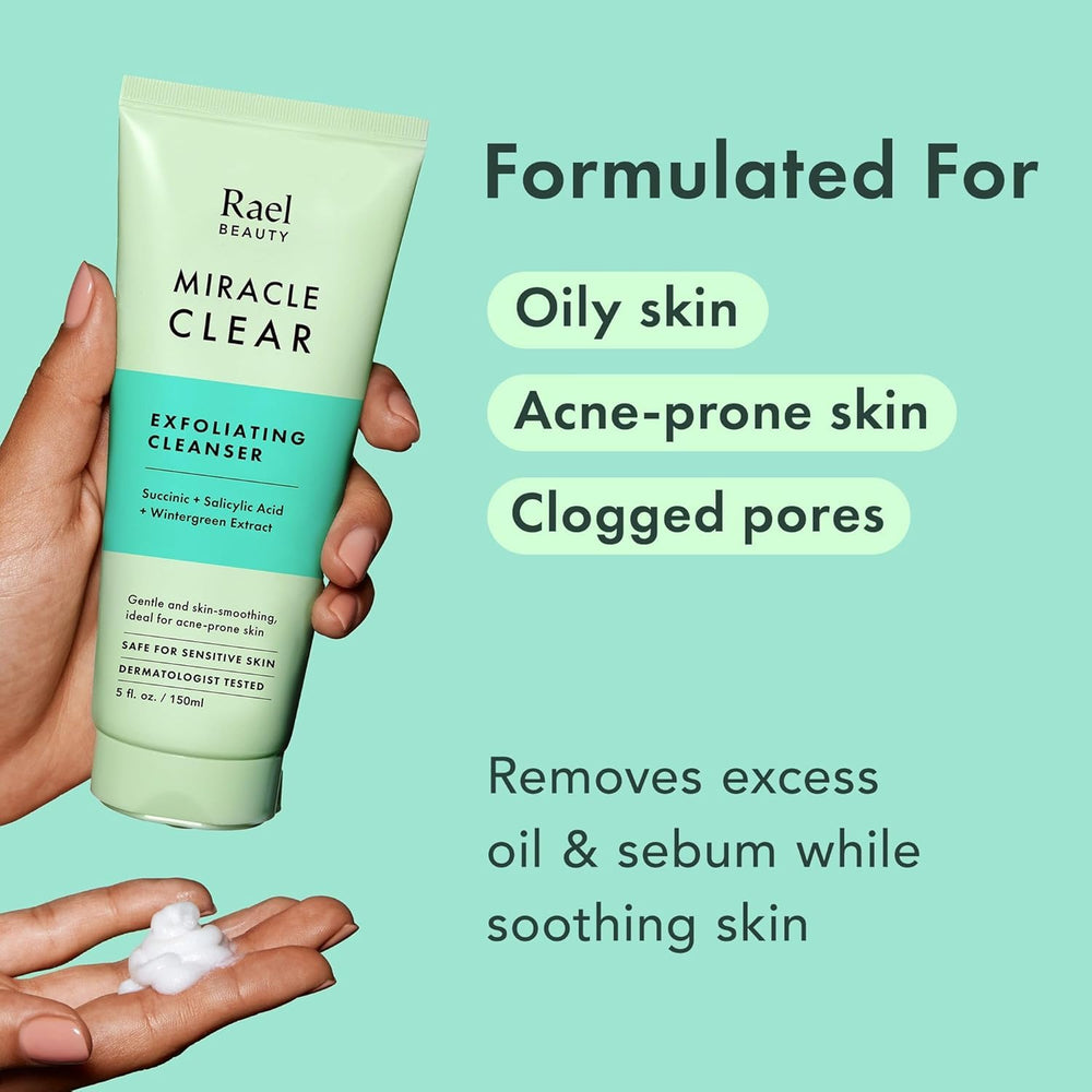 Rael clear gel texture on fingertip highlighting exfoliating feel benefit