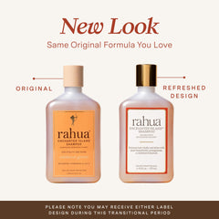 Rahua label close-up highlighting active ingredients and vitamins