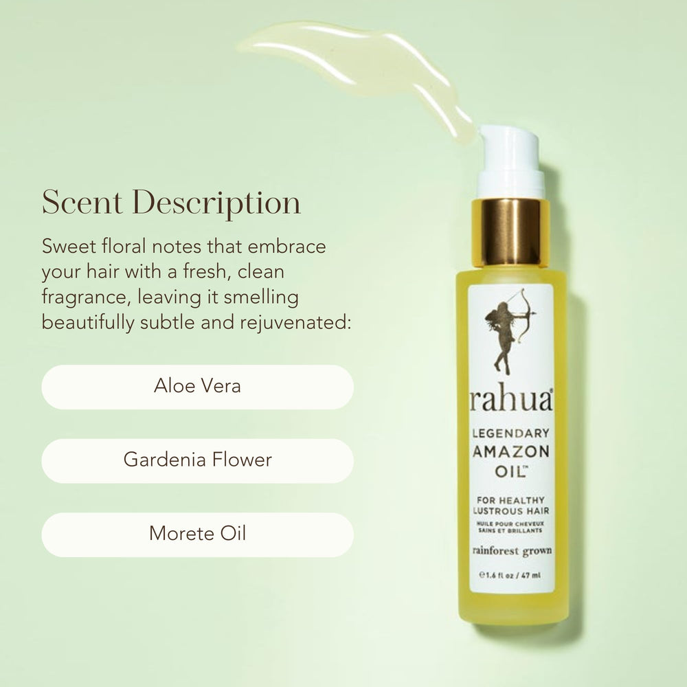 Rahua label listing Amazonian oils emphasizing plant-based nourishing benefits