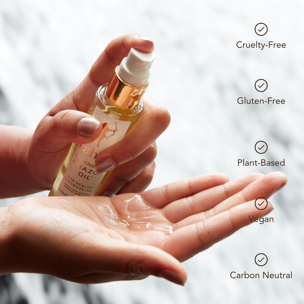 Rahua on bathroom vanity in lifestyle scene suggesting daily luxury care