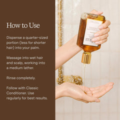 Rahua shampoo size comparison in hand showing 9.3 fl oz travel-friendly benefit
