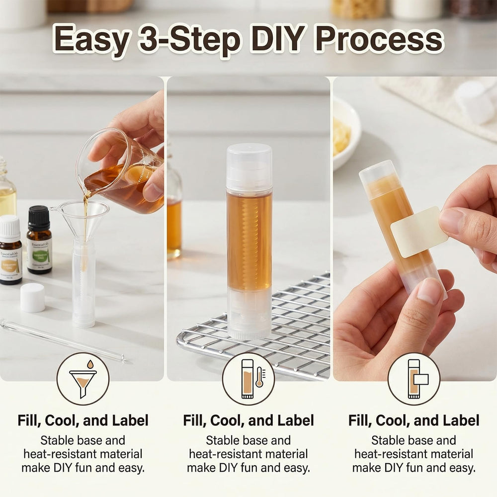 RAINFLOW tubes with freshly poured homemade balm highlighting simple filling process