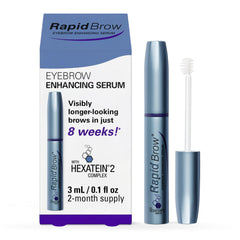 RapidBrow front packaging showing product and benefits for fuller-looking brows