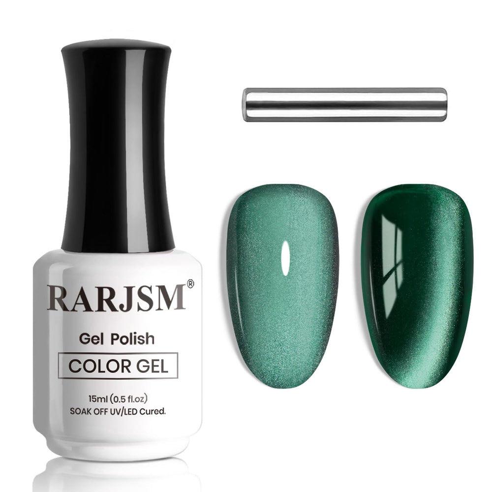 RARJSM bottle front view showing emerald cat eye polish for bold green nails