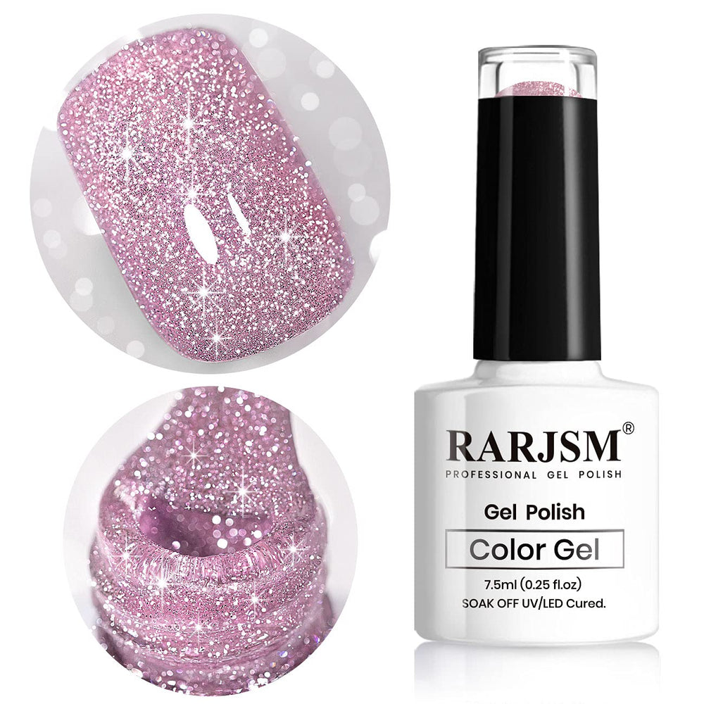 RARJSM front bottle showing pink glitter polish and clear label benefits