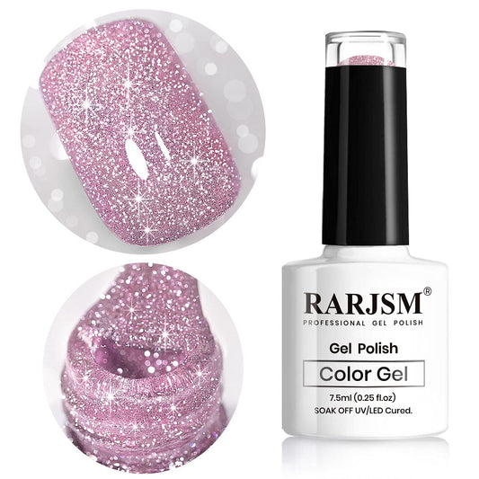 RARJSM front bottle showing pink glitter polish and clear label benefits