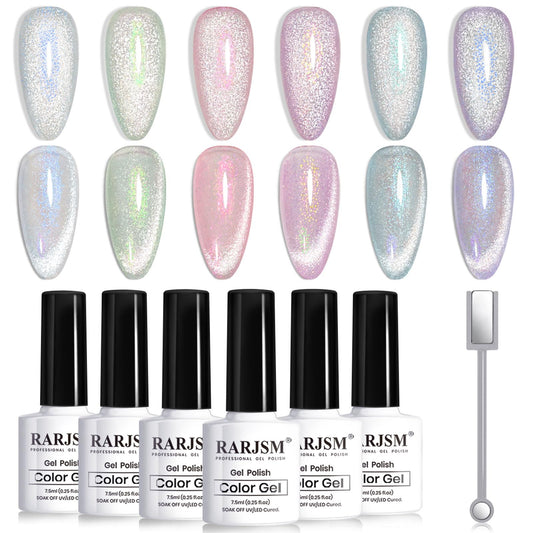 RARJSM front view of six cat eye gel bottles showing variety and benefit of versatile shades