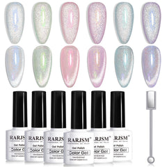 RARJSM front view of six cat eye gel bottles showing variety and benefit of versatile shades