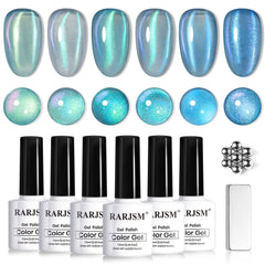 RARJSM front packaging showing six cat eye gel bottles and magnet for easy selection