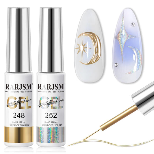 RARJSM front packaging showing two chrome gel liner bottles and built-in brushes for precise art