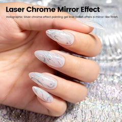 RARJSM holographic silver stroke on a nail showcasing mirror shine and reflective depth