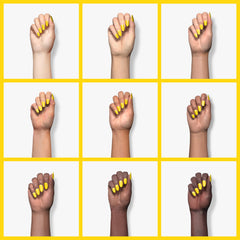 RARJSM nail tip swatch with intense lemon yellow coverage and long-wear benefit