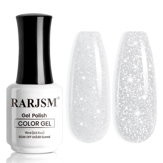 RARJSM bottle front showing milky white reflective polish and label benefits