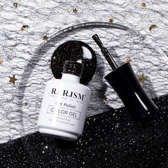 RARJSM full nail set styled for party with reflective rainbow flakes