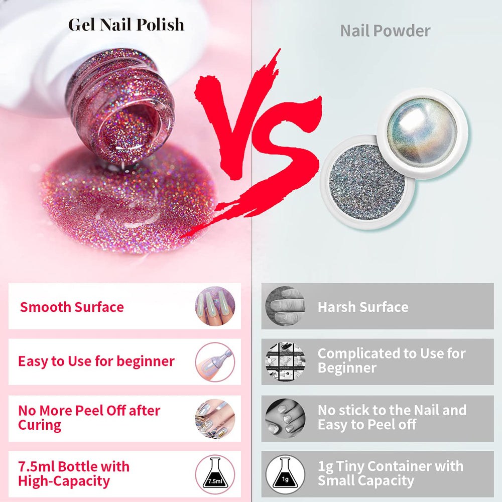 RARJSM nail swatch on press tip showing finished holographic silver rainbow effect