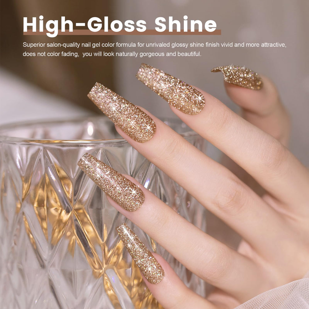 RARJSM painted nails in natural light demonstrating reflective rose-gold shine and wear