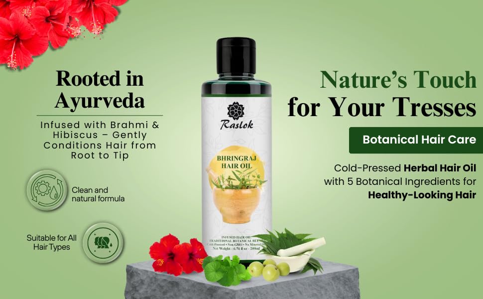 Person massaging Raslok oil into scalp, illustrating easy application and soothing effect