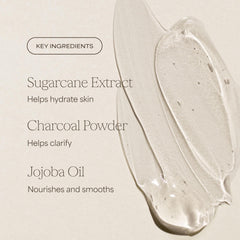 RAW SUGAR charcoal powder ingredient image showing purifying benefit and natural extraction