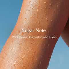 RAW SUGAR bottle styled with towel to show bathroom-ready presentation