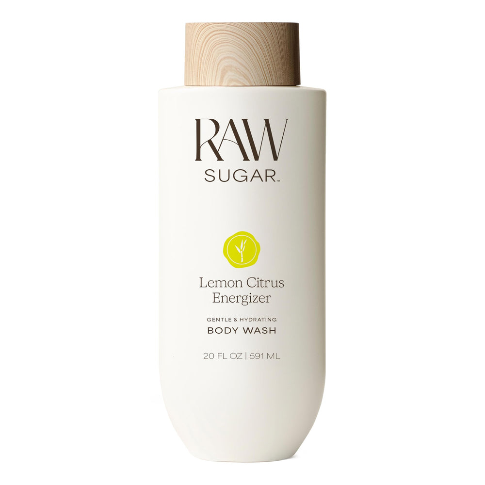 RAW SUGAR front packaging showing 20 fl oz bottle for energizing showers