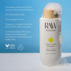 RAW SUGAR ingredients flatlay with sugarcane and lemon for natural appeal
