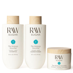 RAW SUGAR bundle front packaging showing trio for hydrated hair benefits