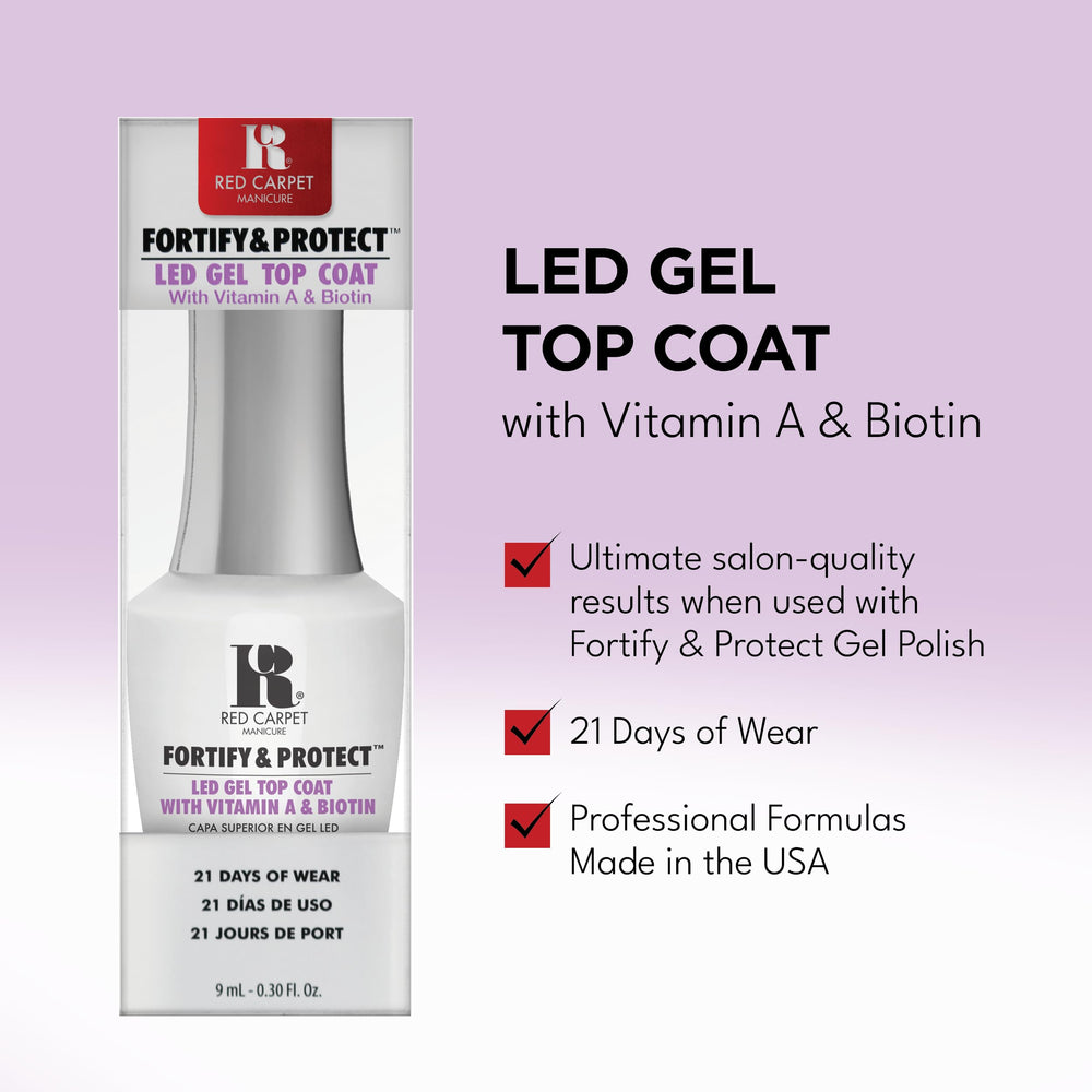RC Red Carpet Manicure close-up label highlighting Fortify & Protect nutrients and strength