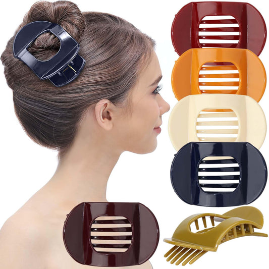 RC ROCHE front view of six medium flat claw clips, durable daily styling