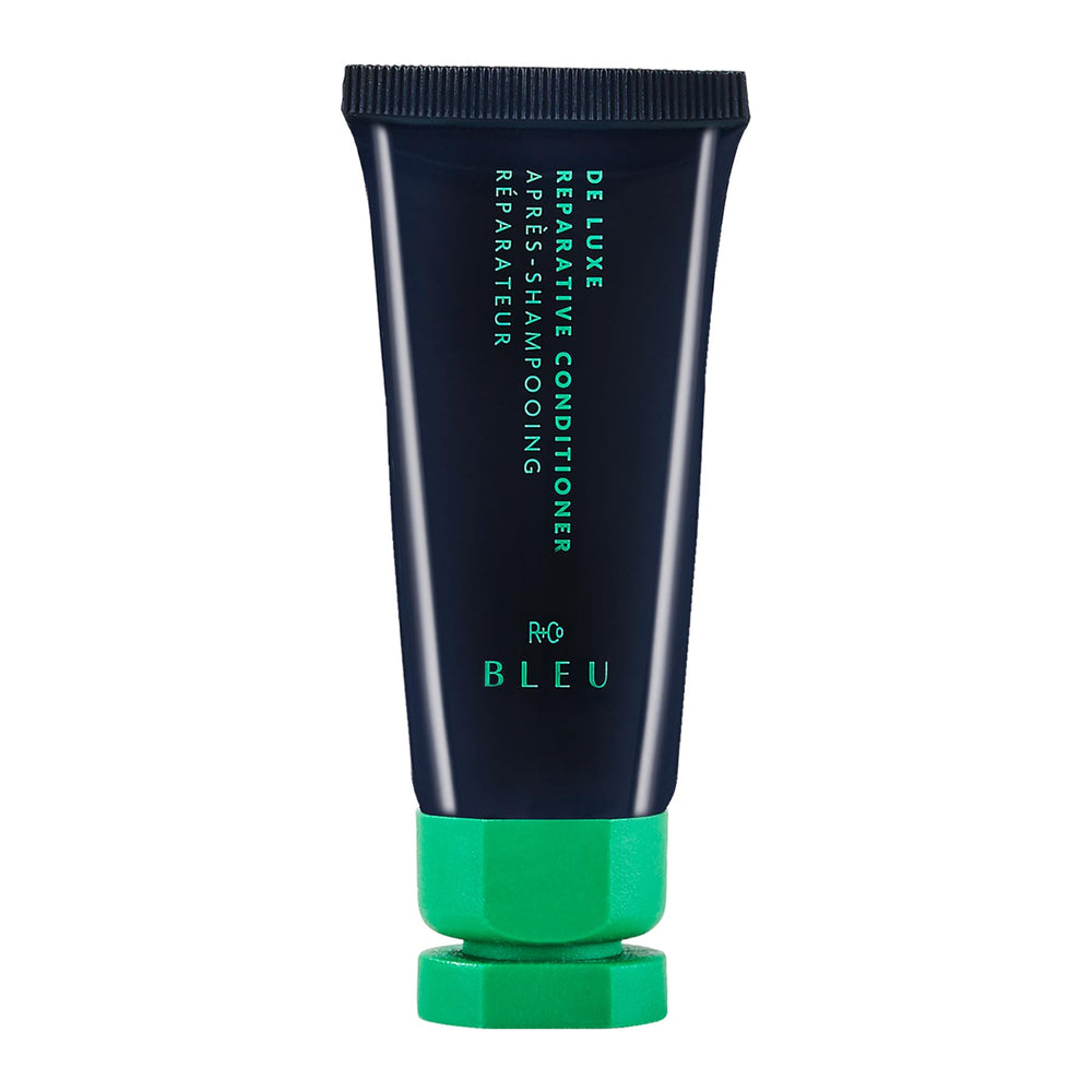 R+Co BLEU De Luxe mini front packaging showing brand and travel size benefit